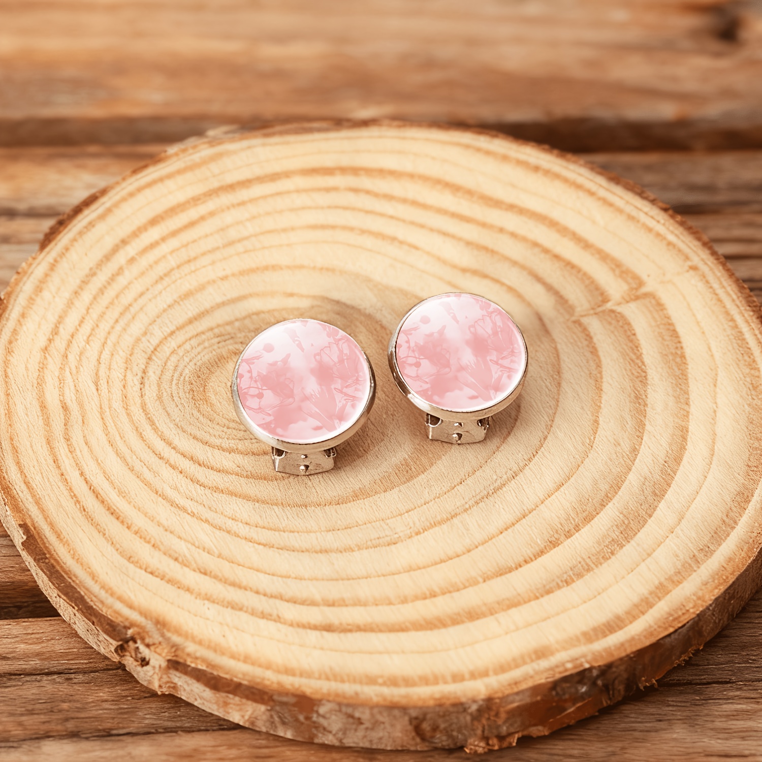 2pcs Set of No-Piercing Round Glass-faced Earrings